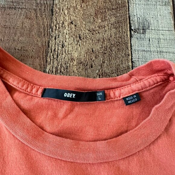 Obey Orange short sleeve graphic logo tshirt women's large - Picture 3 of 8